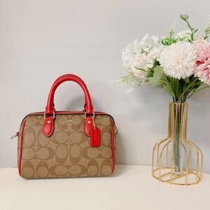 Coach CH469 Mini Rowan Crossbody In Signature Canvas IN Khaki Electric Red